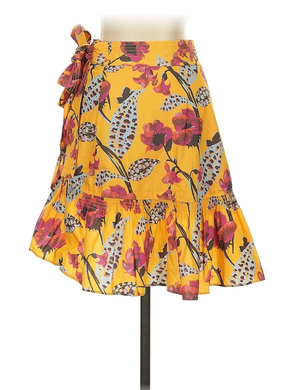 A.L.C. Yellow Floral Tie-Waist Ruffle Mini Skirt